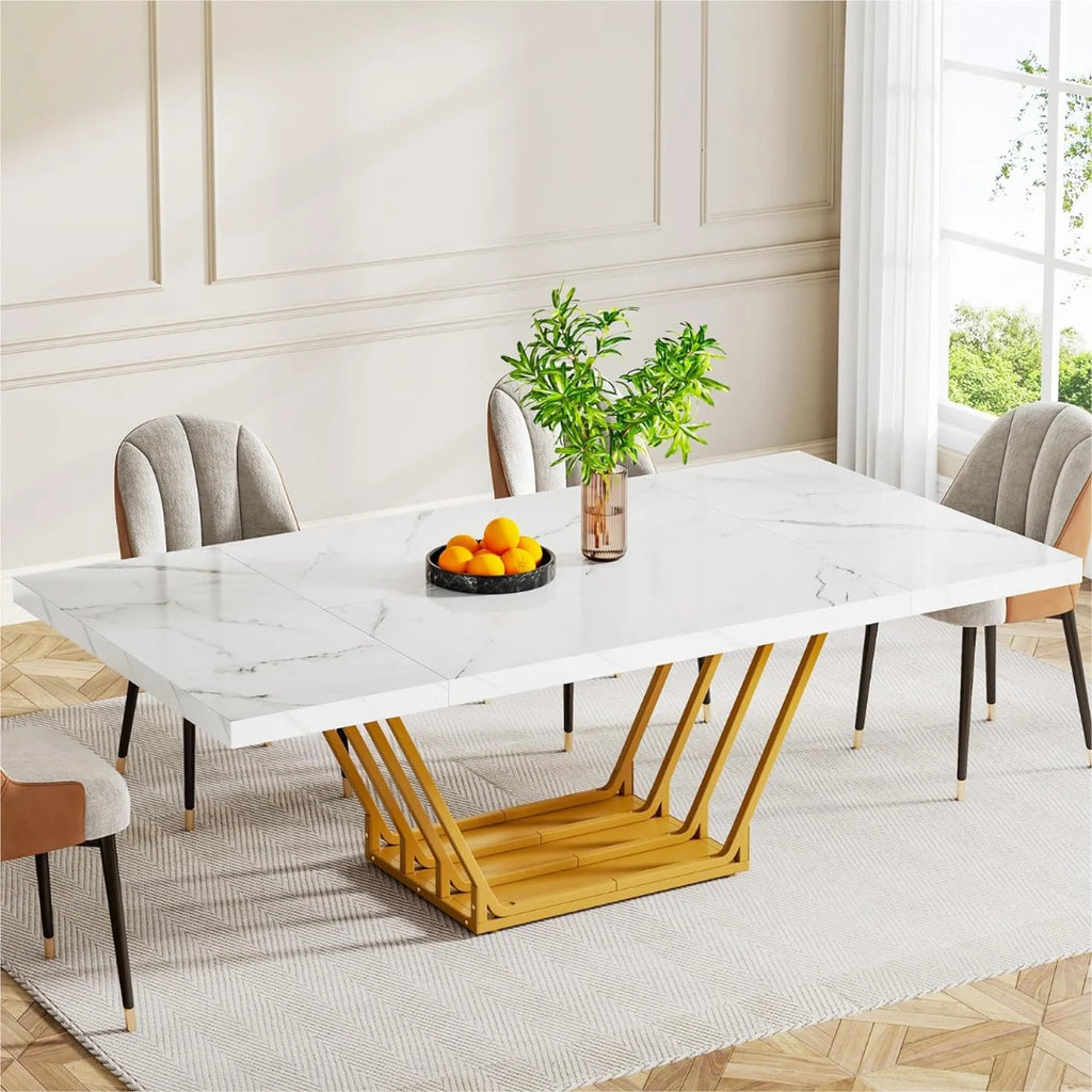 63" Rectangular Dining Table with Faux Marble Top U8257