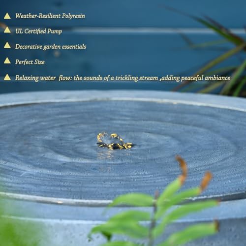 Large Round Bubbler Water Fountain with Lights & Pump Gray U723