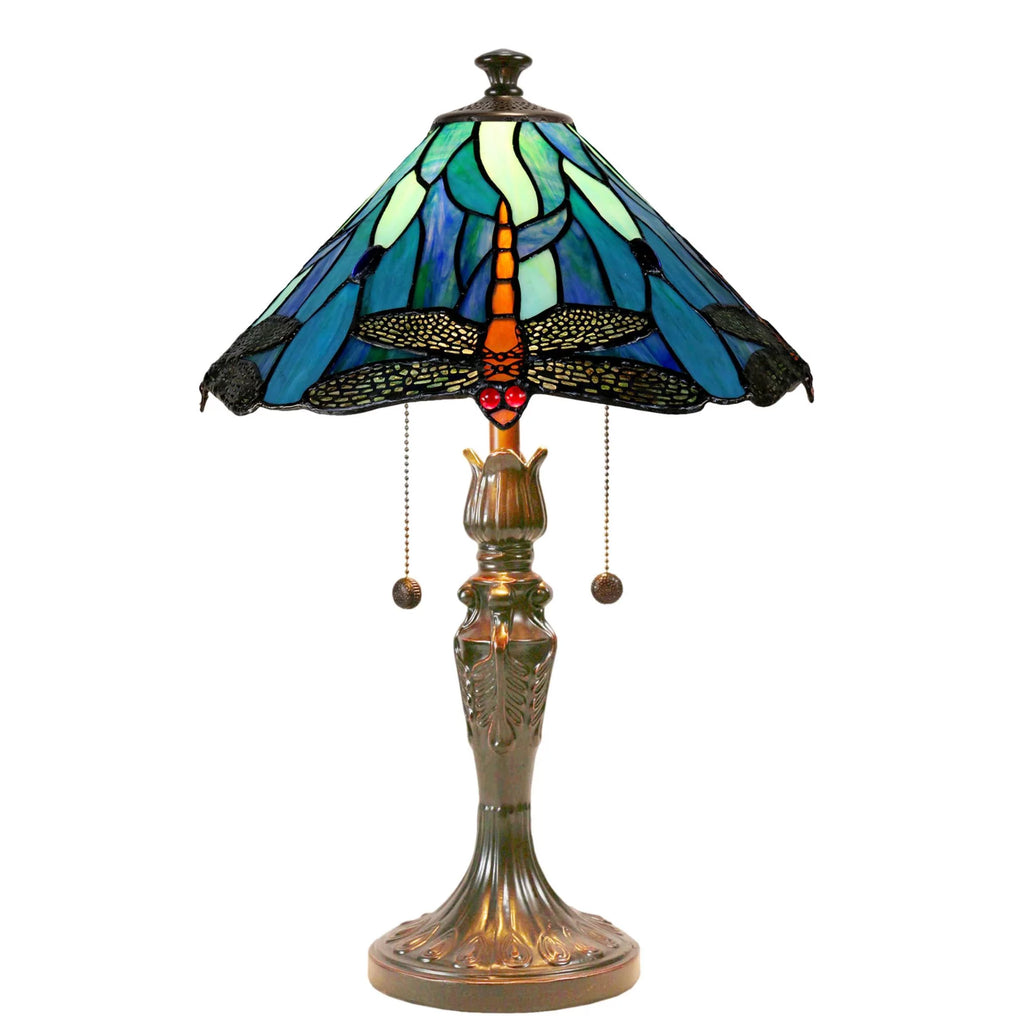 Antique Bronze and Blue Hand Crafted Glass Table Lamp B21285