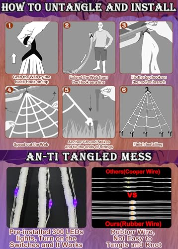 16.4 x 15.7 Ft Prelit Halloween Spider Web Net Lights with Timer L825