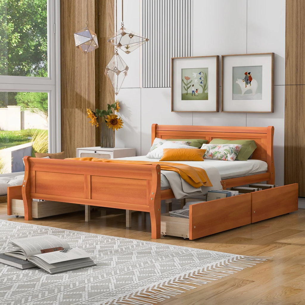 Queen Size Wood Platform Bed with 4 Drawers W88661