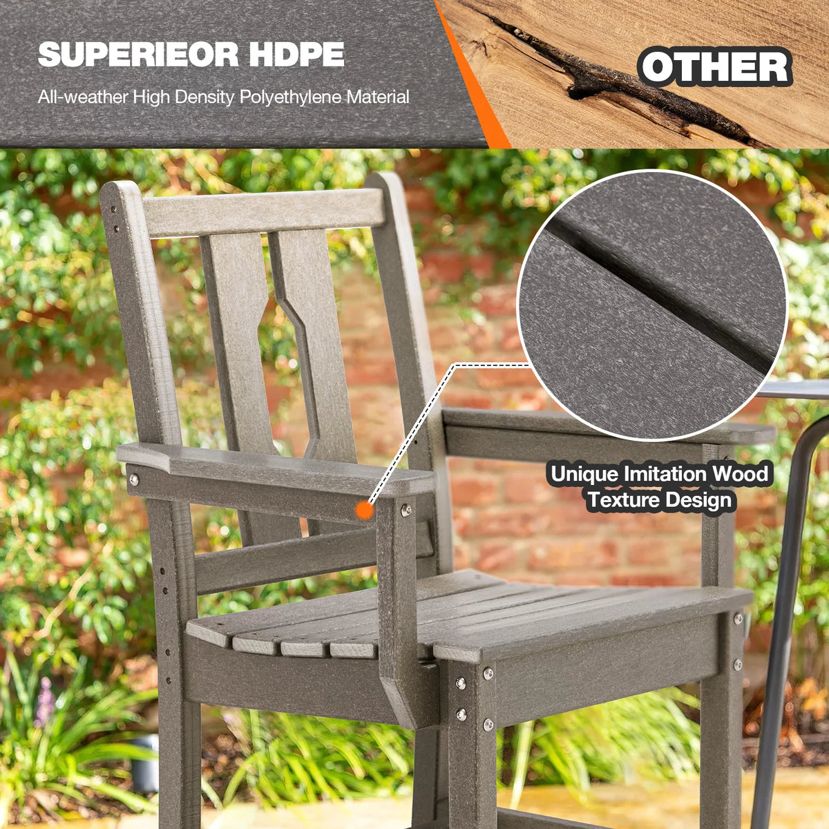 5 Piece Patio Dining Set with 4 Armchairs Gray J1213