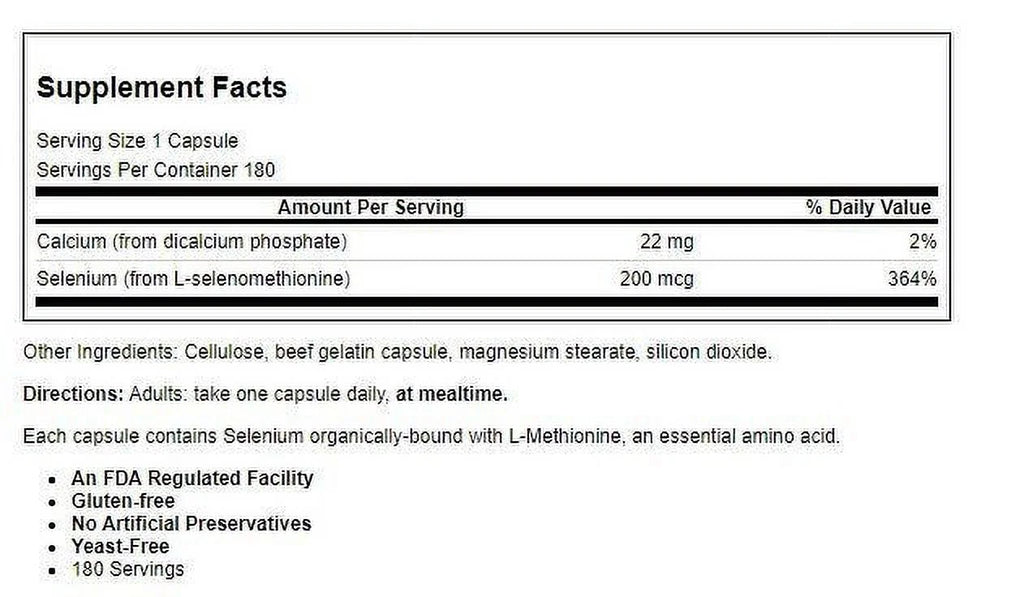 Selenium 200mcg 180 Capsule W29207