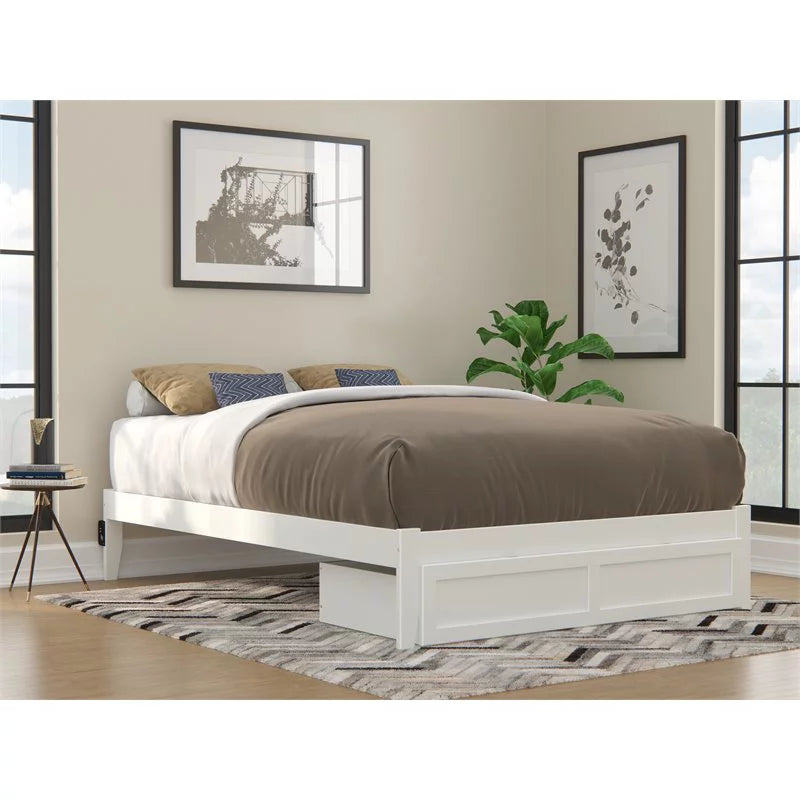 White Solid Wood Queen Bed with Foot Drawer S3118