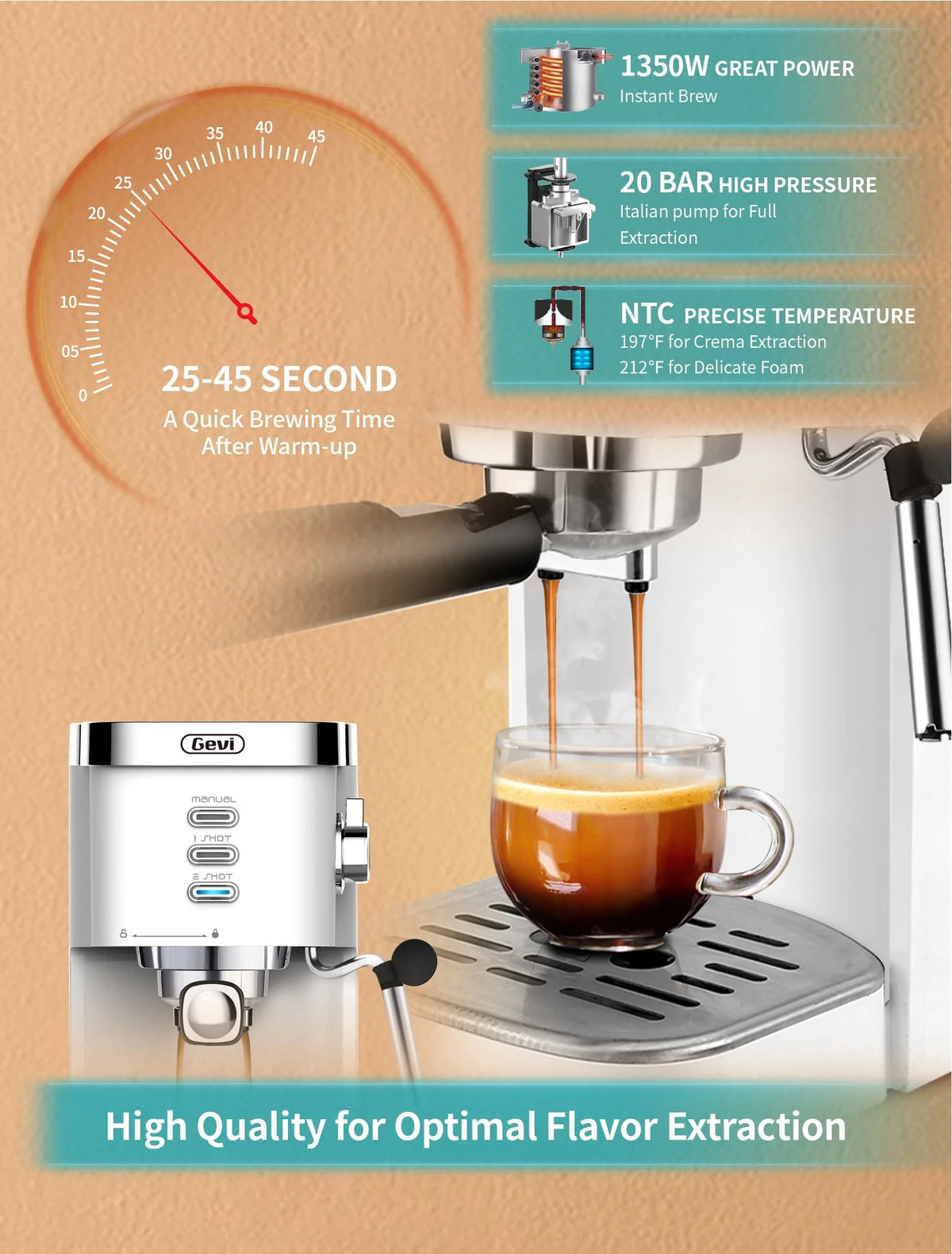 20 Bar Espresso Machine with Milk Frother Wand J74502