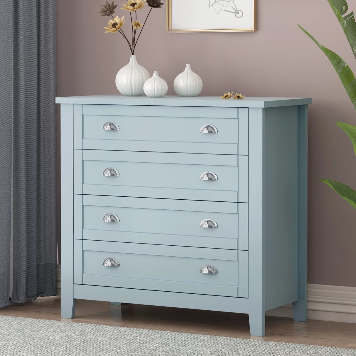 Antique Blue 4 Drawer Wooden Dresser V773170
