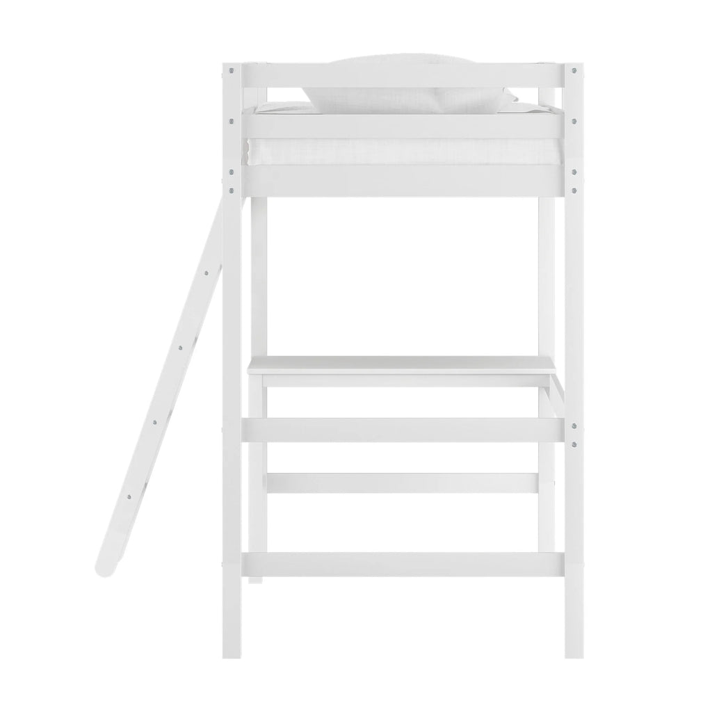 White Wood Twin Loft Bunk Bed with Desk J78771