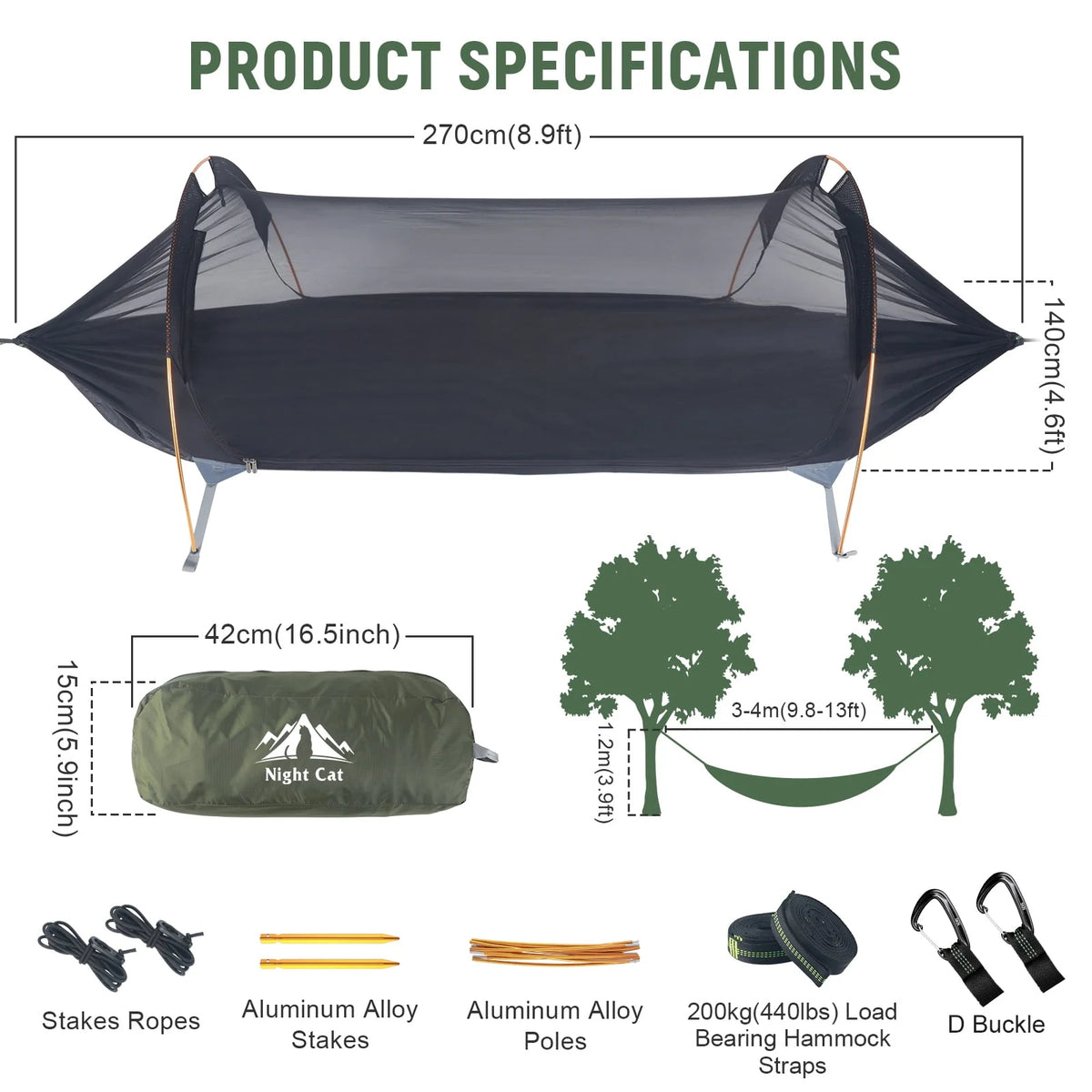 Camping Hammock Tent with Mosquito Net and Rain Fly K535