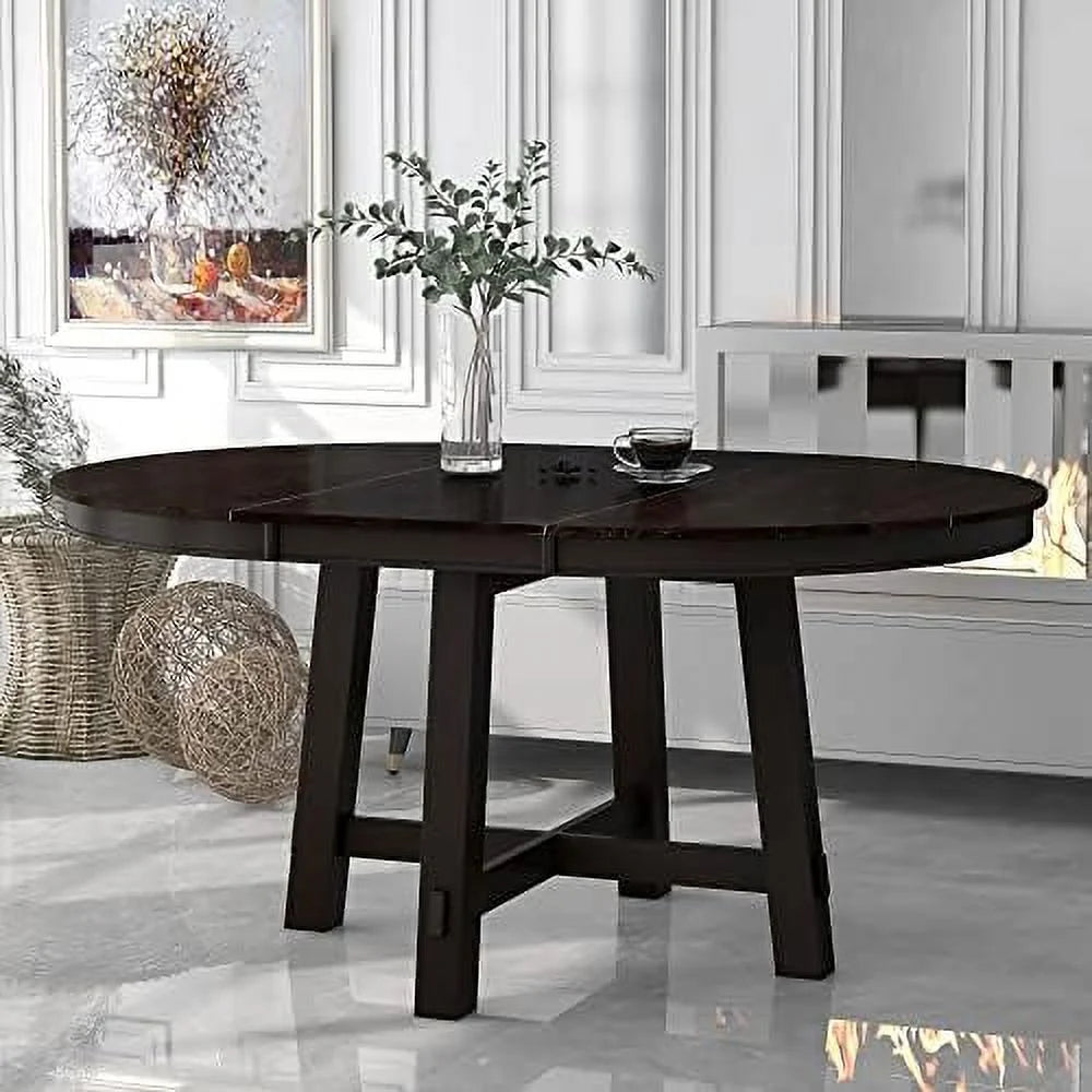 Round Extendable Wood Dining Table with 16" Leaf V17588
