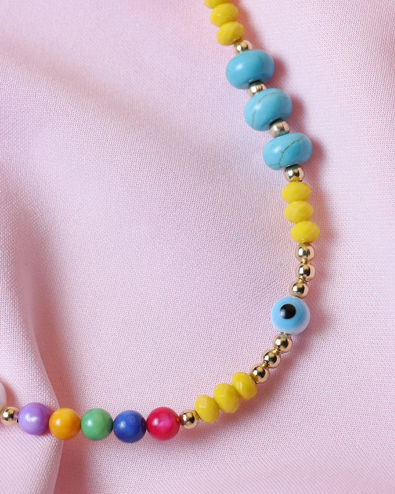 Yellow Turquoise and White Crystal Necklace D964