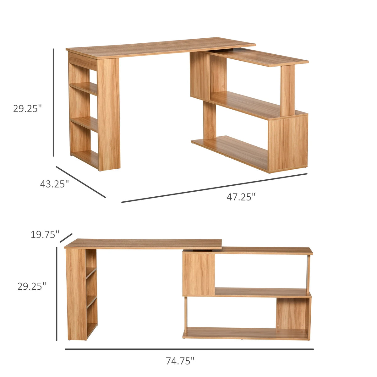 L Shaped Rotating Corner Desk with Bookshelves J622265