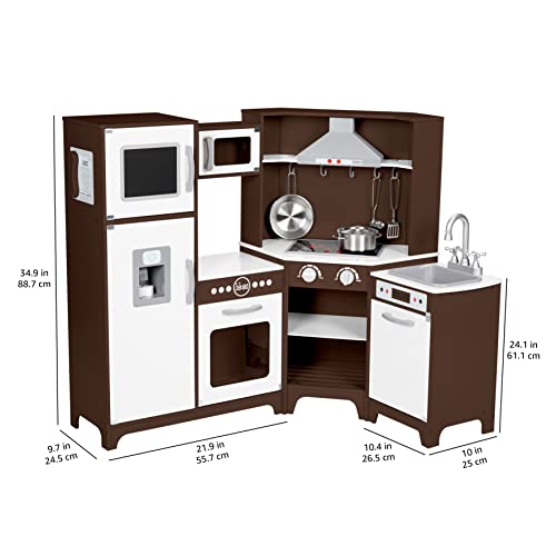 Kids Corner Wooden Kitchen Toy Playset with Stove, Oven, Sink, Fridge and Accessories J9226
