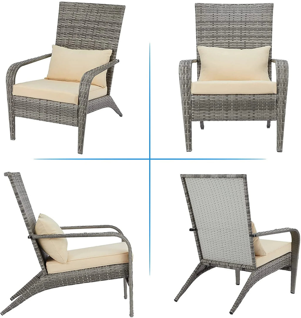 High Back Wicker Outdoor Dining Chairs with Cushion and Pillow in Gray Y345