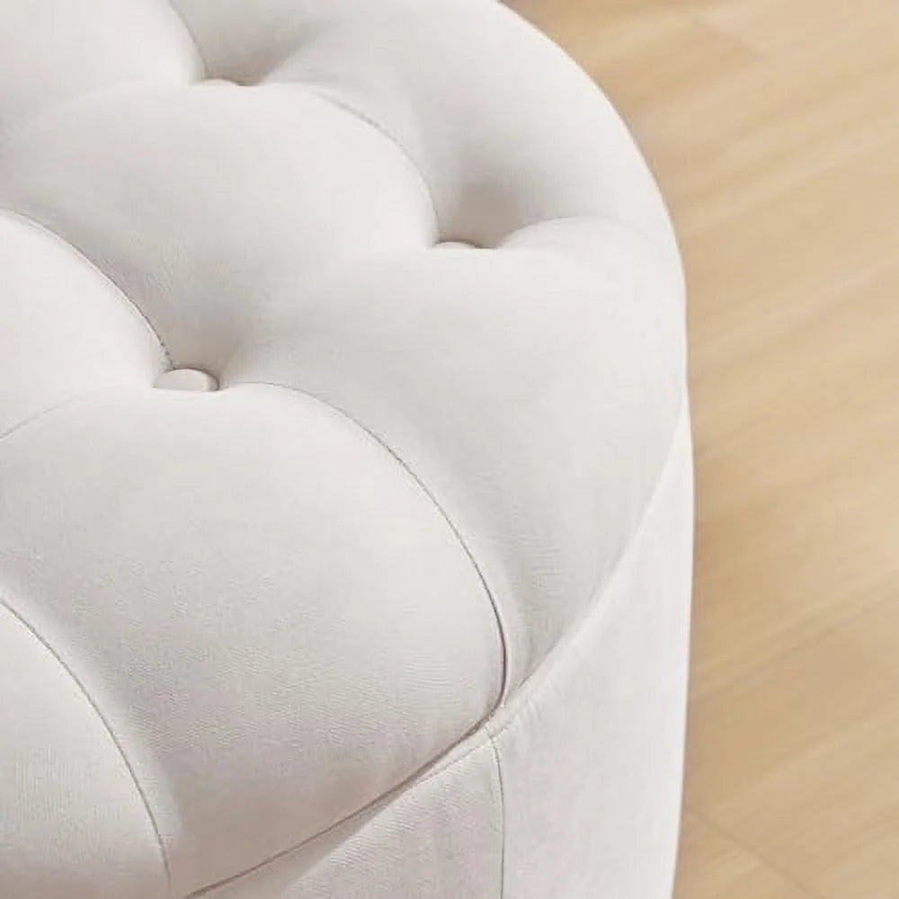 30-Inch Round Button Tufted Upholstered Ottoman with Removeable Top V976