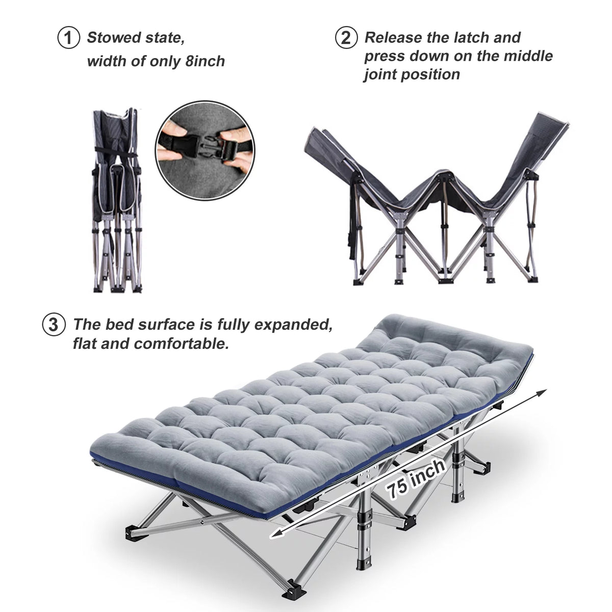 75" Folding Bed with Mattress and Carry Bag Z6038