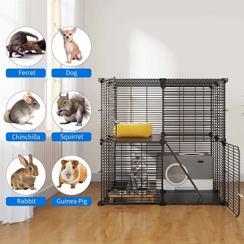 2-Tier Indoor Cat Cage Pet Playpen Y587218