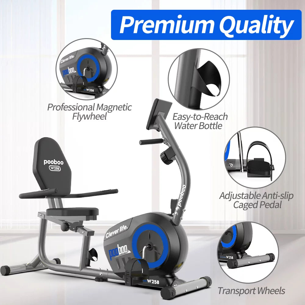 Magnetic Recumbent Exercise Bike 330lbs Blue H5305