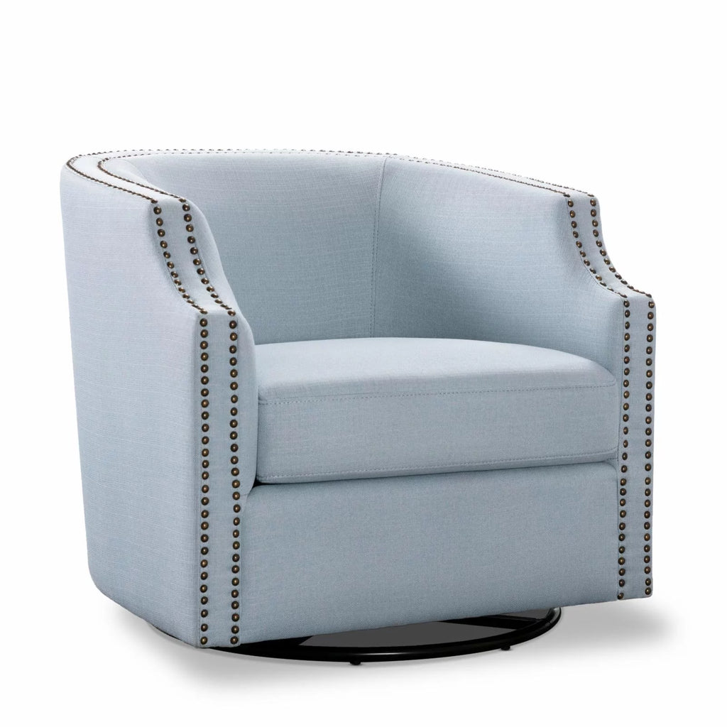 Sky Blue Polyester Linen Swivel Barrel Accent Chair Y941090