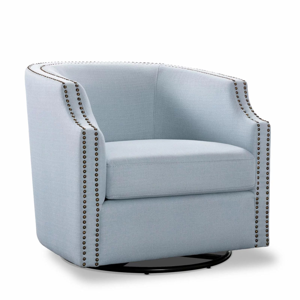 Sky Blue Polyester Linen Swivel Barrel Accent Chair Y941090