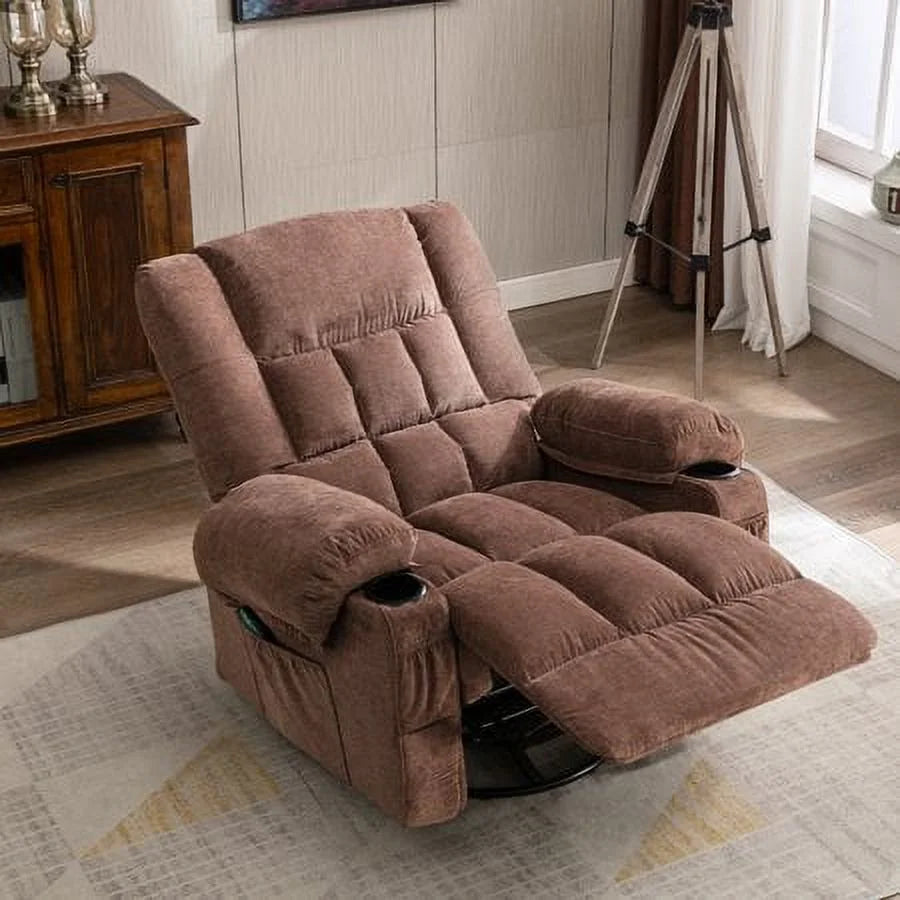 Brown Massage Rocker Recliner Chair with Heat and Cup Holders W2418